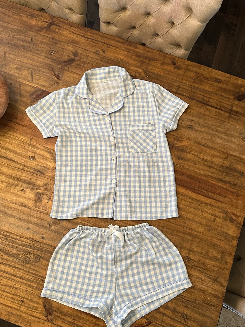 Unbranded Kids Blue Gingham Short Pajama Set